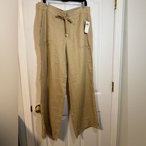 Lauren Ralph Lauren Jovonie 100% Linen Wide Leg Birch Tan Pants Sz 12